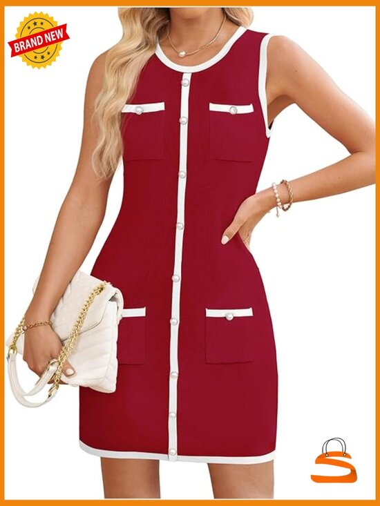 Dresses & Skirts - Sleeveless Crewneck Knit Bodycon Mini Dress, Office Business Dress